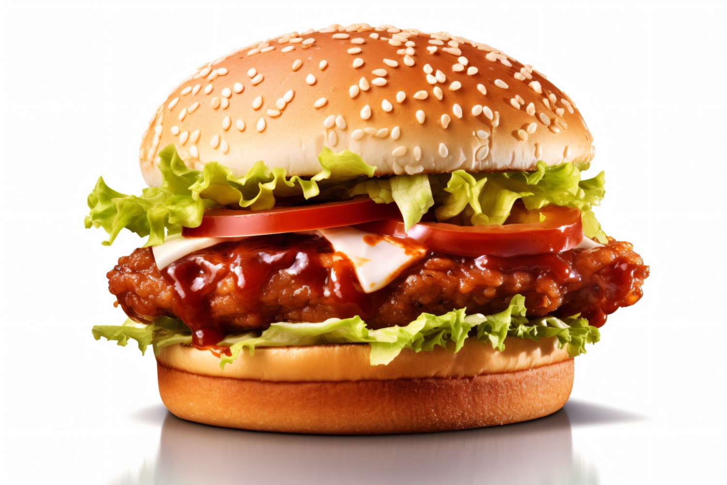 Crunchy Chicken and Fish Burger, on white background 40