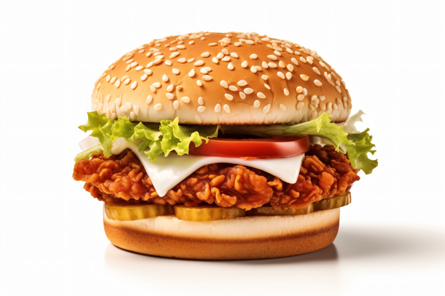 Crunchy Chicken and Fish Burger, on white background 44