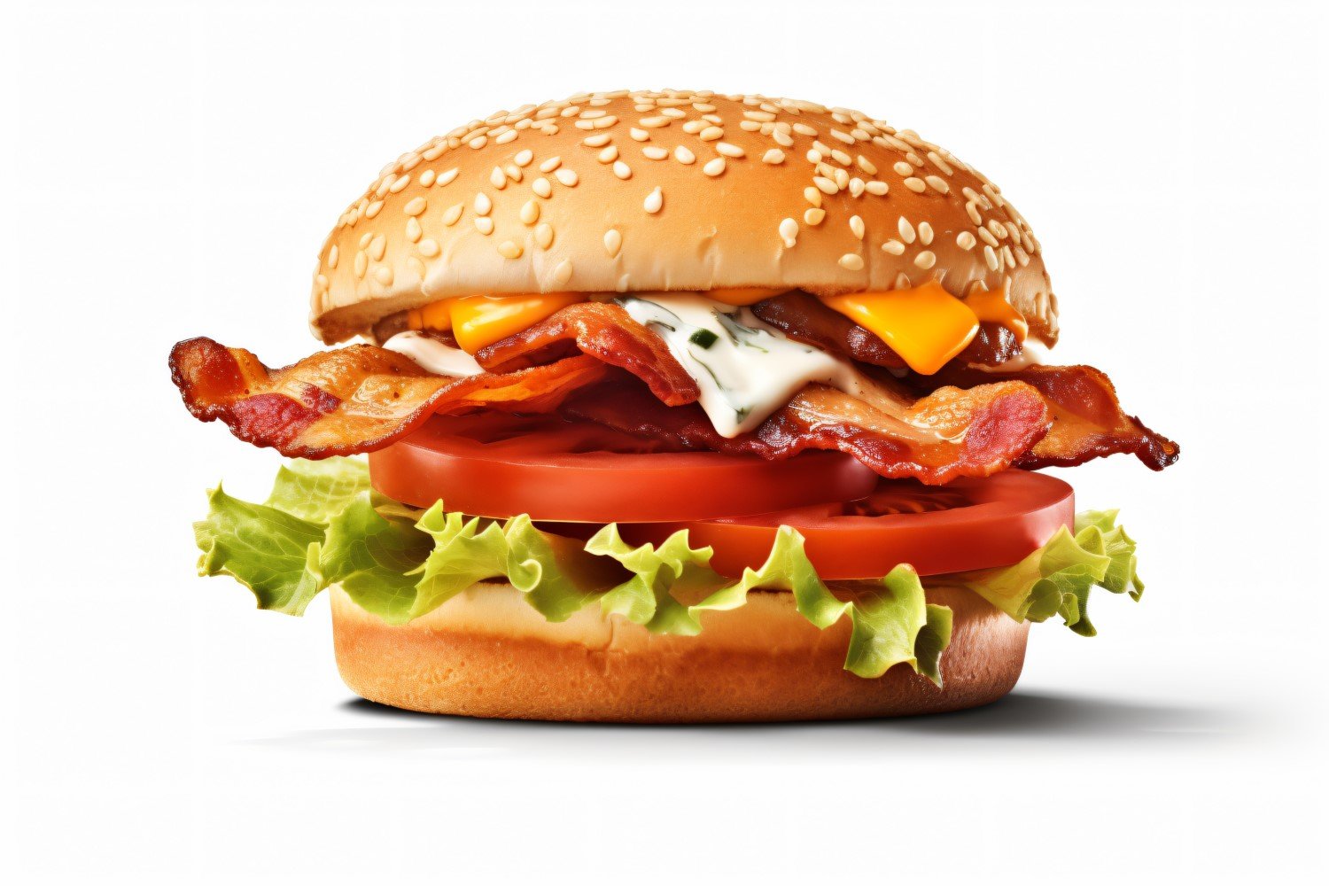 hamburger with bacon and lettuce on a white background 54