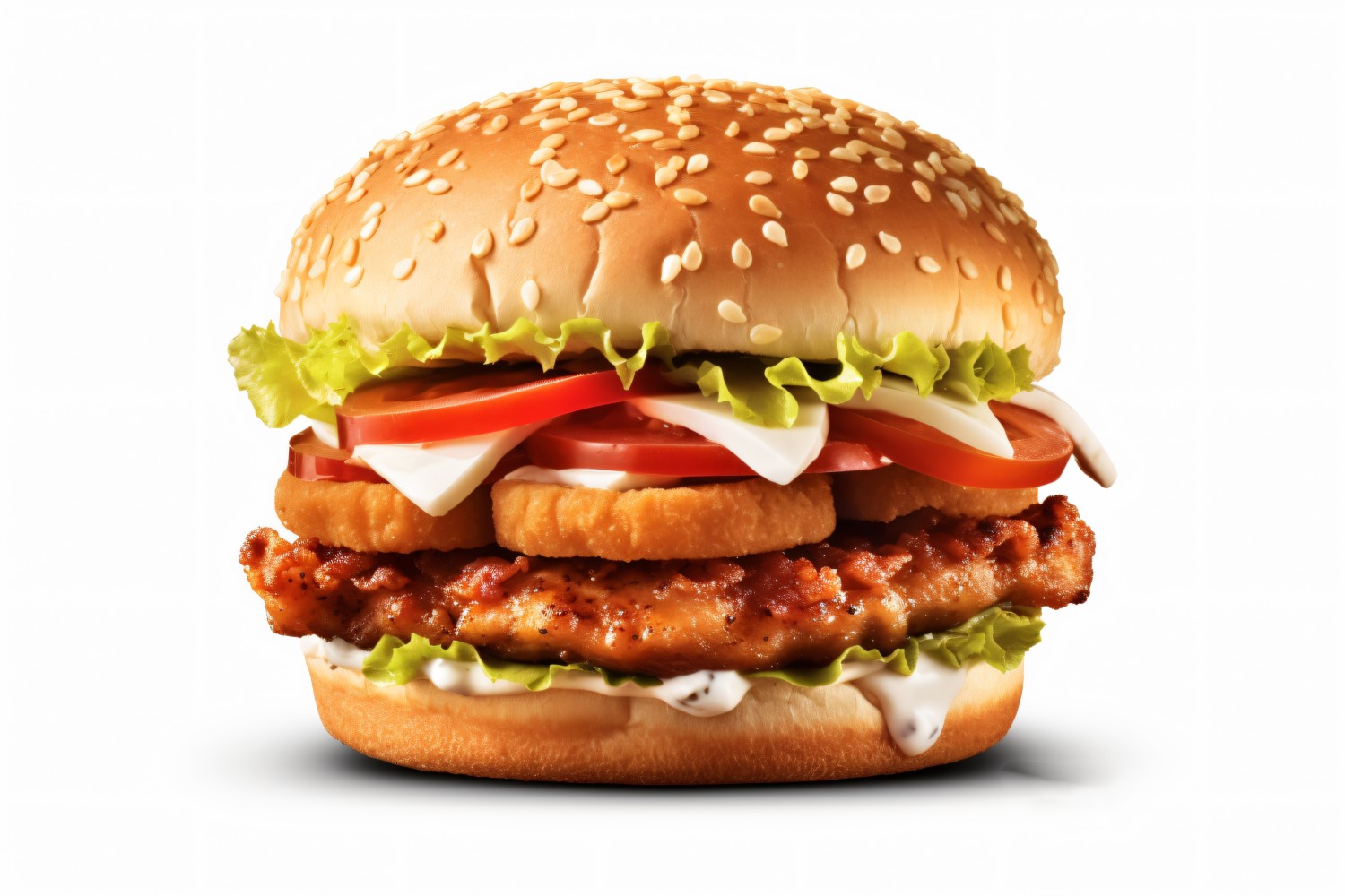 Crunchy Chicken and Fish Burger, on white background 55