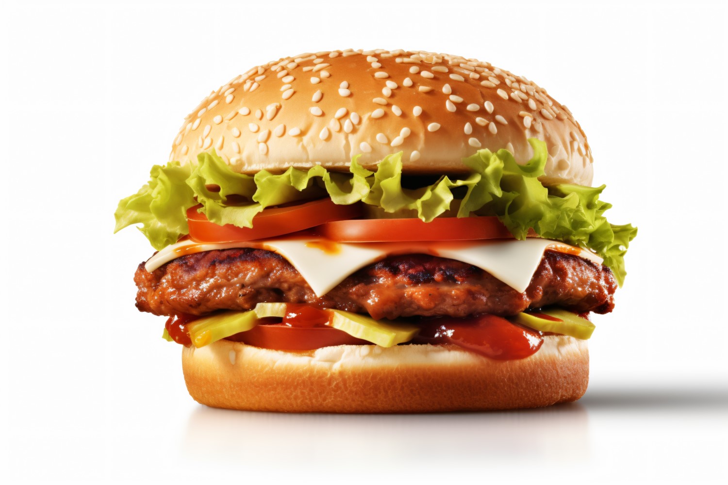 Bacon burger with beef patty, on white background 59