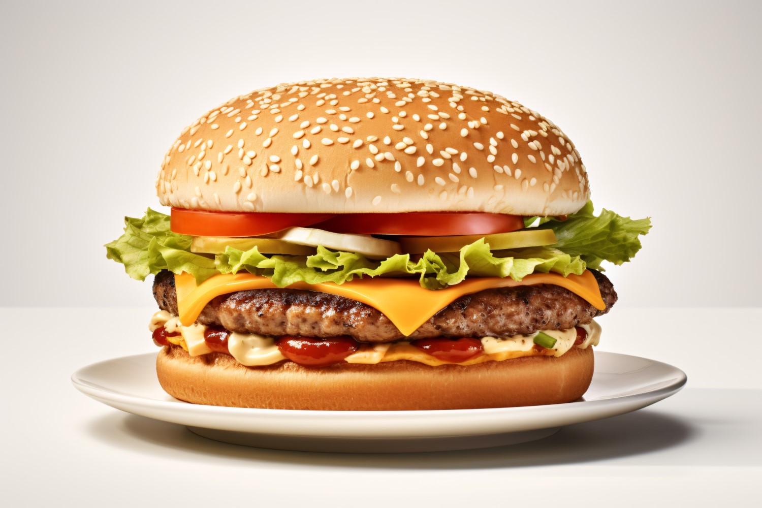 Bacon burger with beef patty, on white background 62