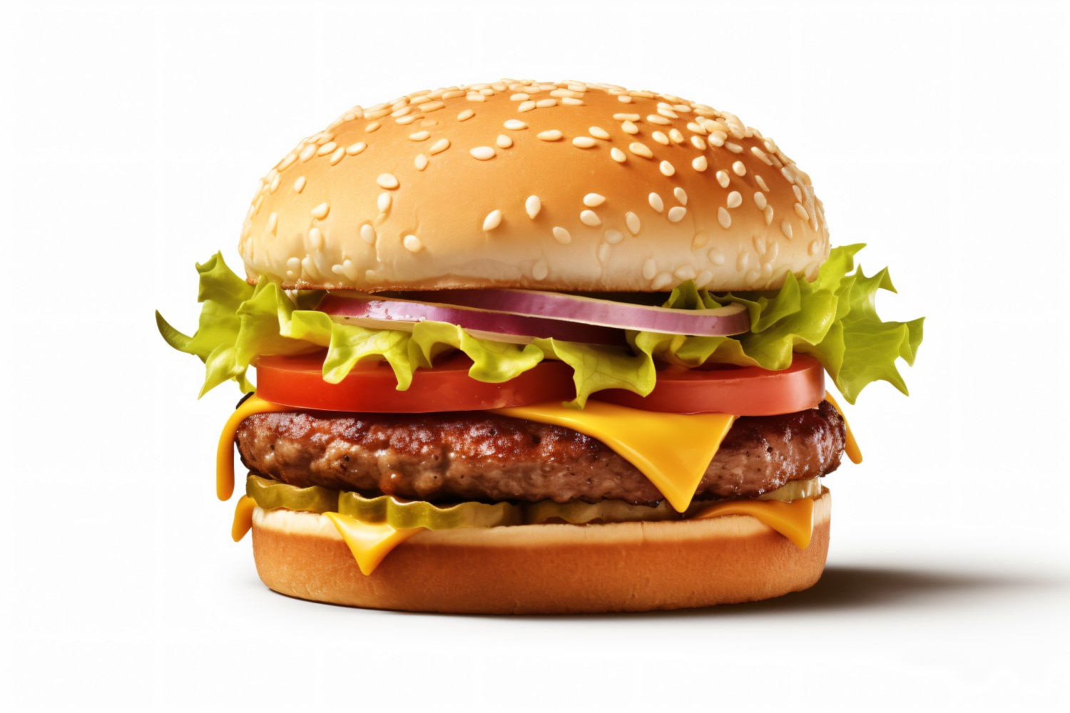 Bacon burger with beef patty, on white background 66