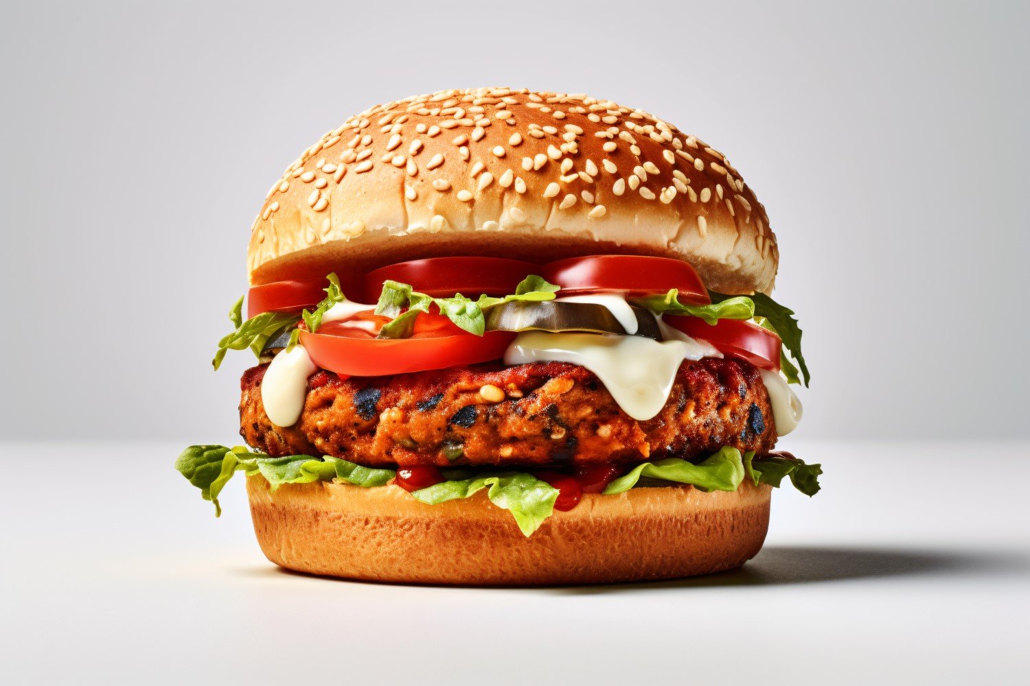 Bacon burger with beef patty, on white background 76