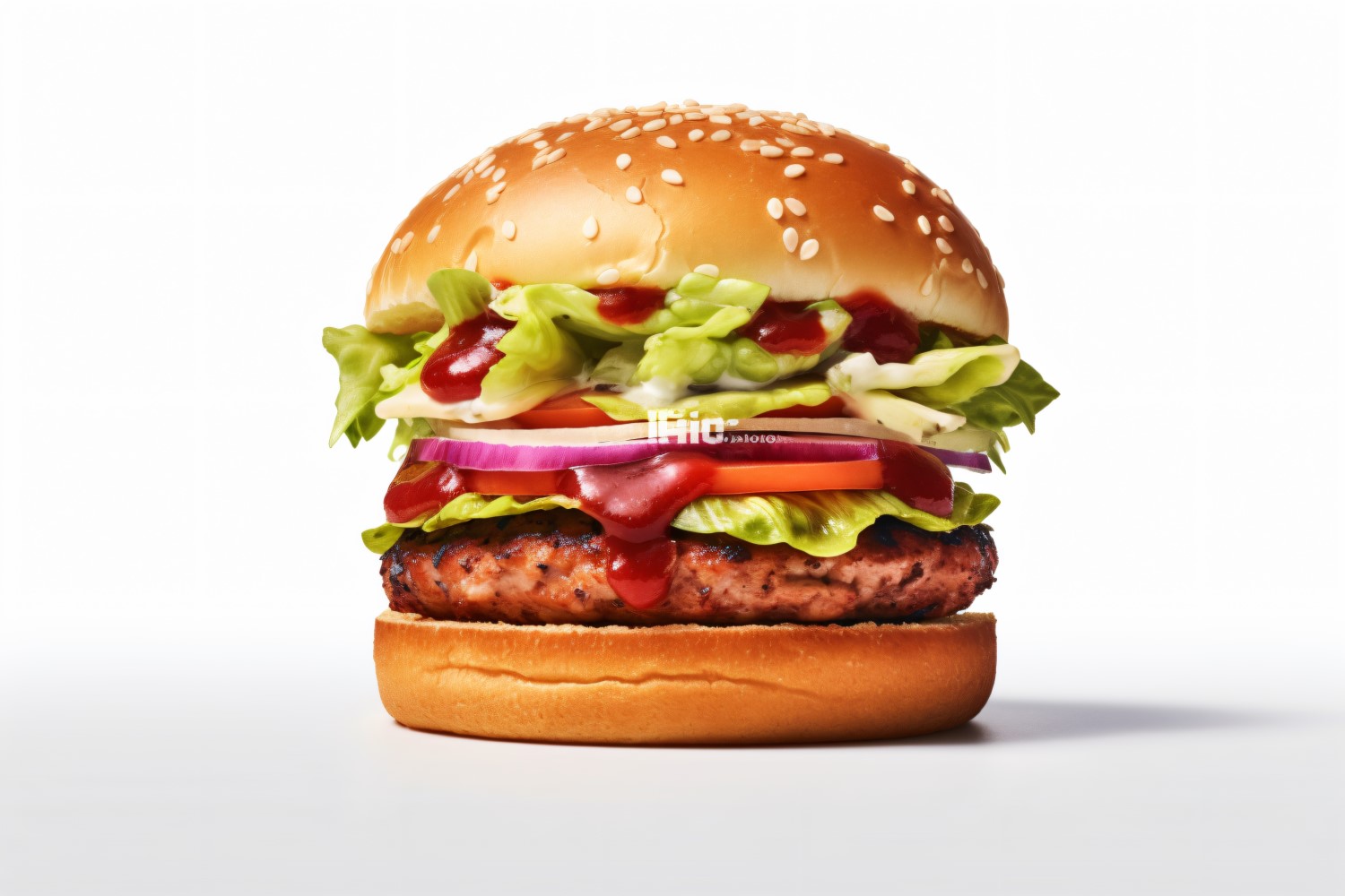 Tasty grilled Feta beef burger, on white background 79