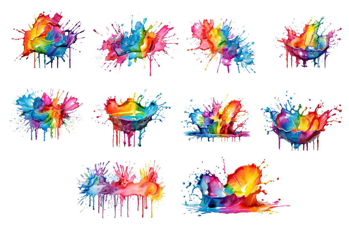 Watercolor rainbow paint splash, alcohol ink splatter background