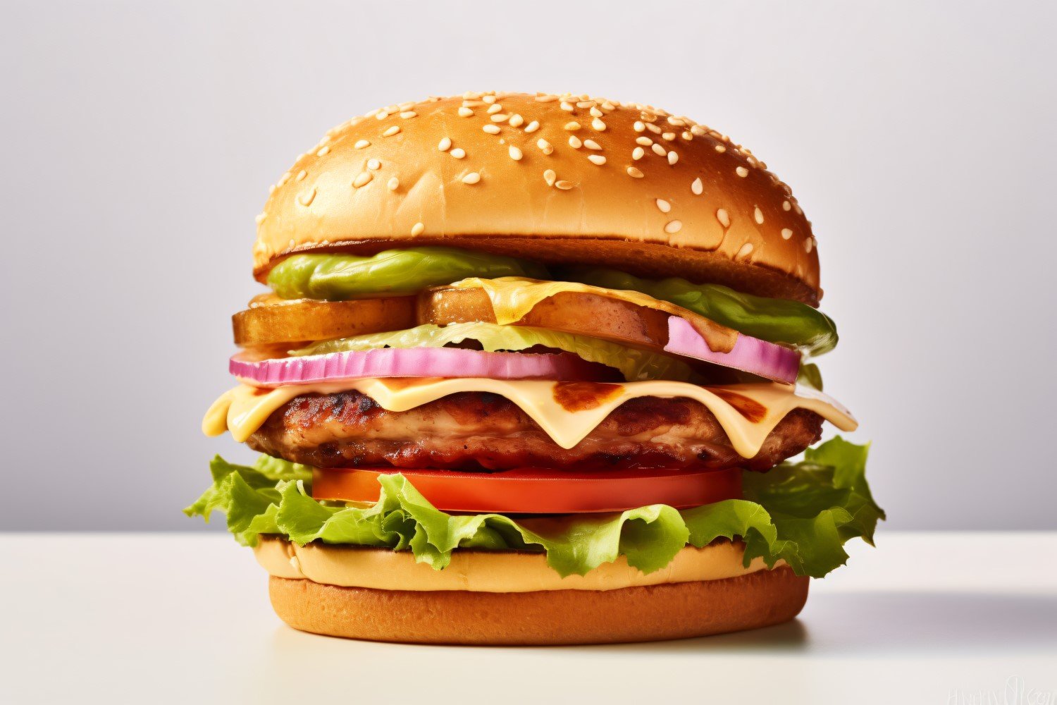 Tasty grilled Feta beef burger, on white background 80