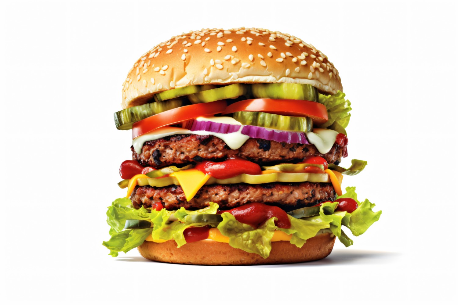 Tasty grilled Feta beef burger, on white background 87