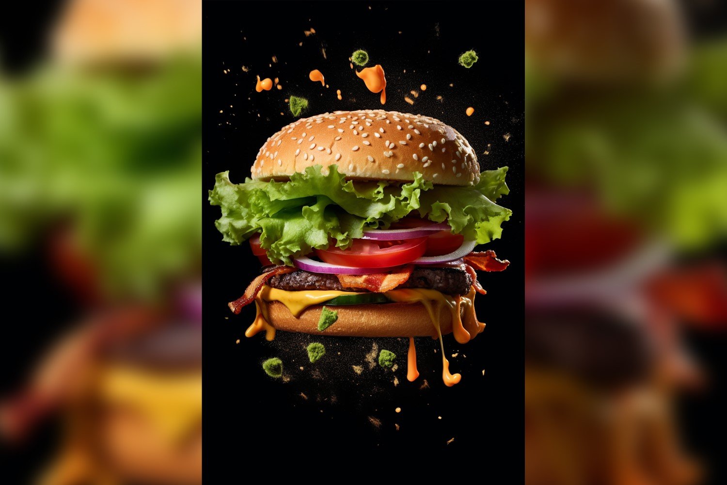 Delicious burger with floating ingredients 18