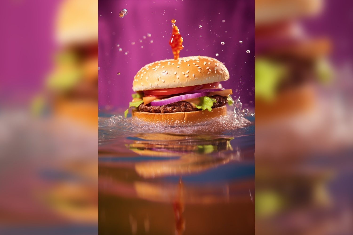 Bacon burger with beef patty and floating ingredients 52