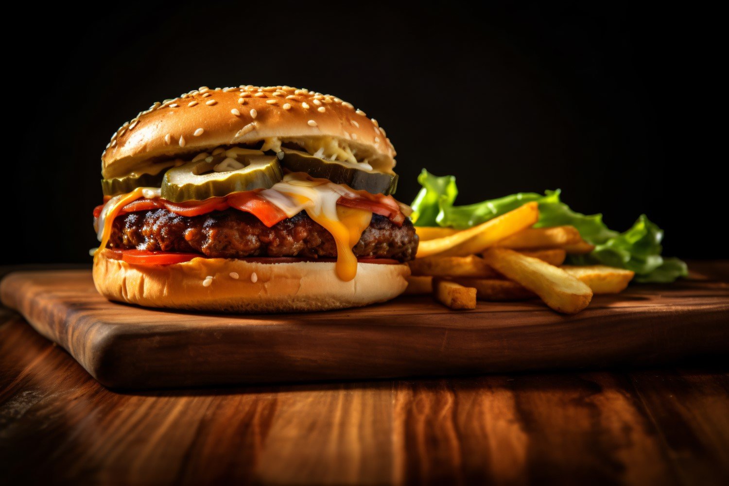 Tasty grilled Feta beef burger on Wooden Tray with potato 22