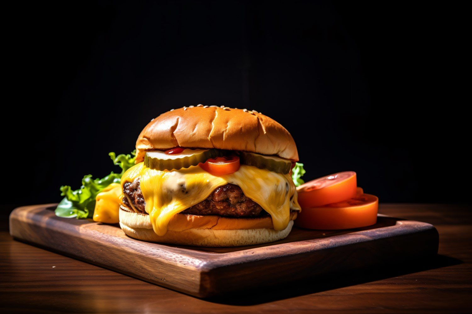 Tasty grilled Feta beef burger on Wooden Tray 23