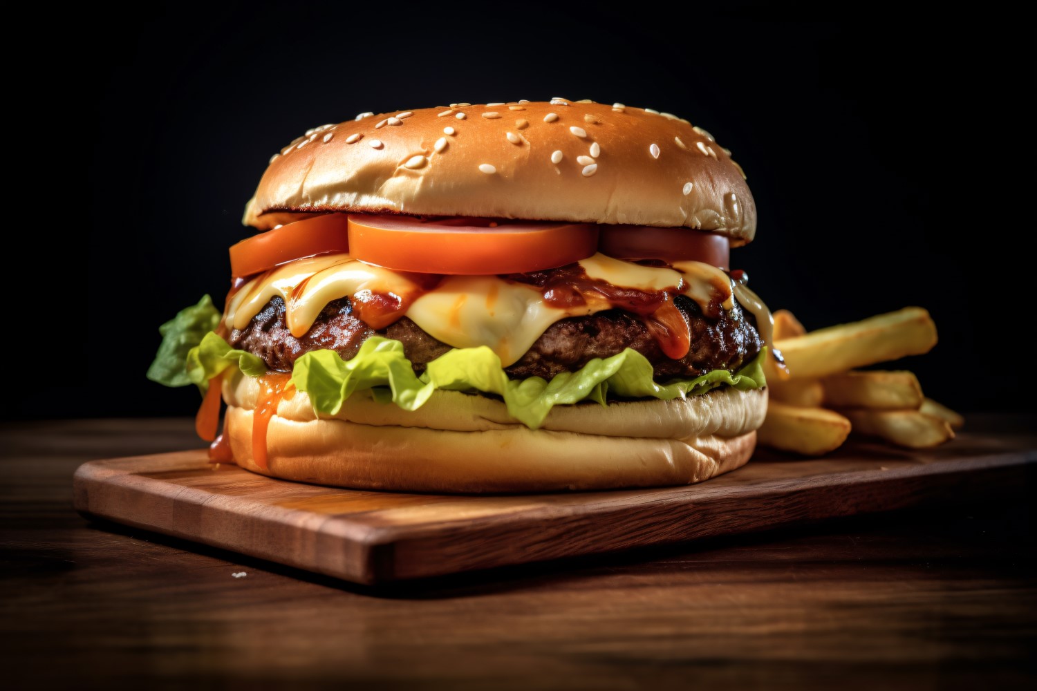 Tasty grilled Feta beef burger on Wooden Tray with potato 24