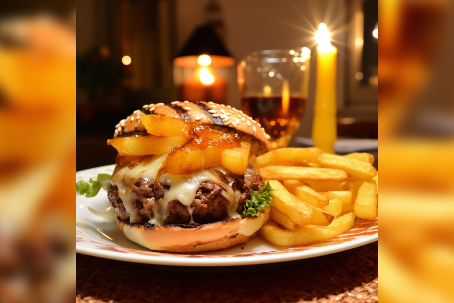 Beef burger with cheddar served with french fries 48