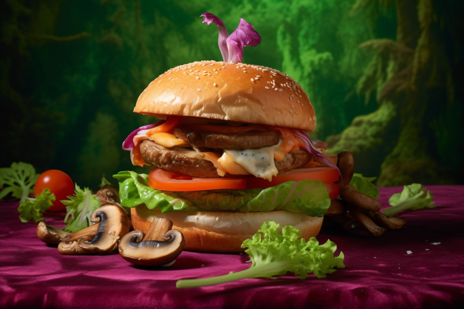 Bacon burger with beef patty and Mushrooms 69