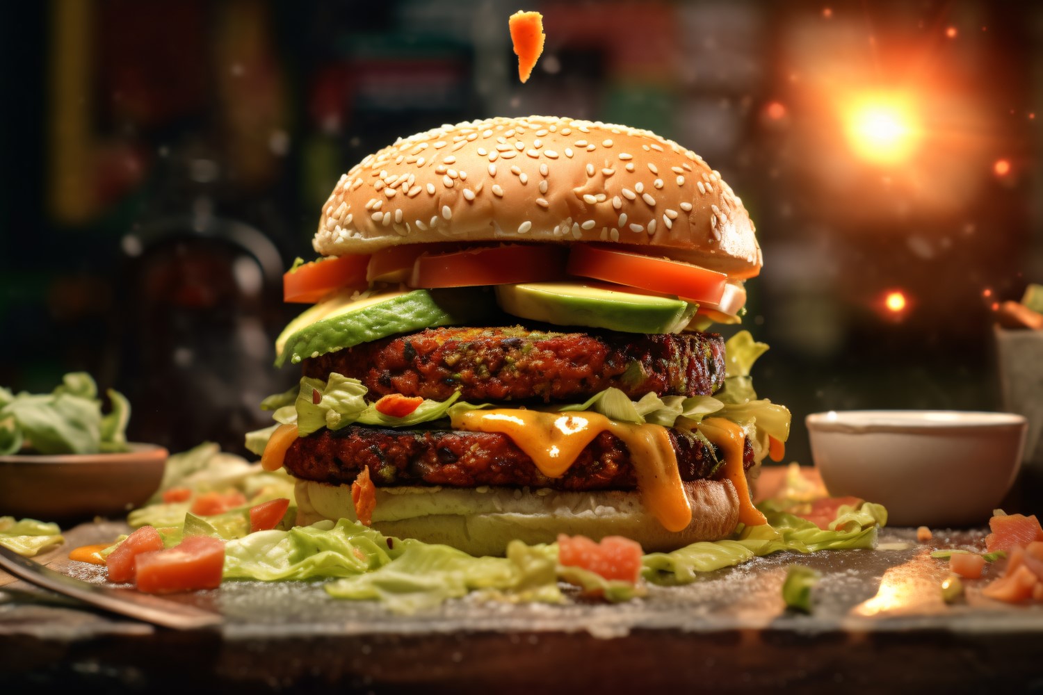 Bacon burger with beef patty with vegetables 78