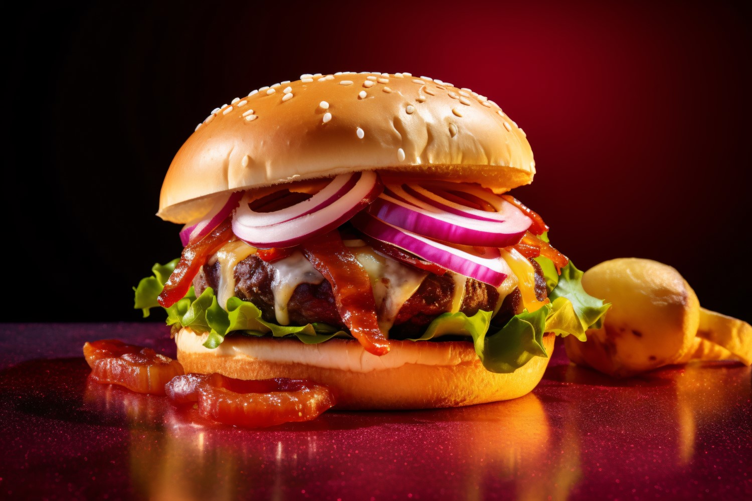 Hot hamburger, Bacon burger with beef patty 116