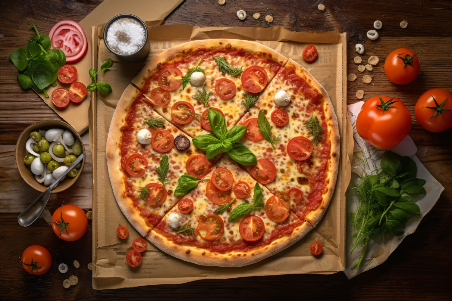 Flatlay Realistic Veggie Pizza 3