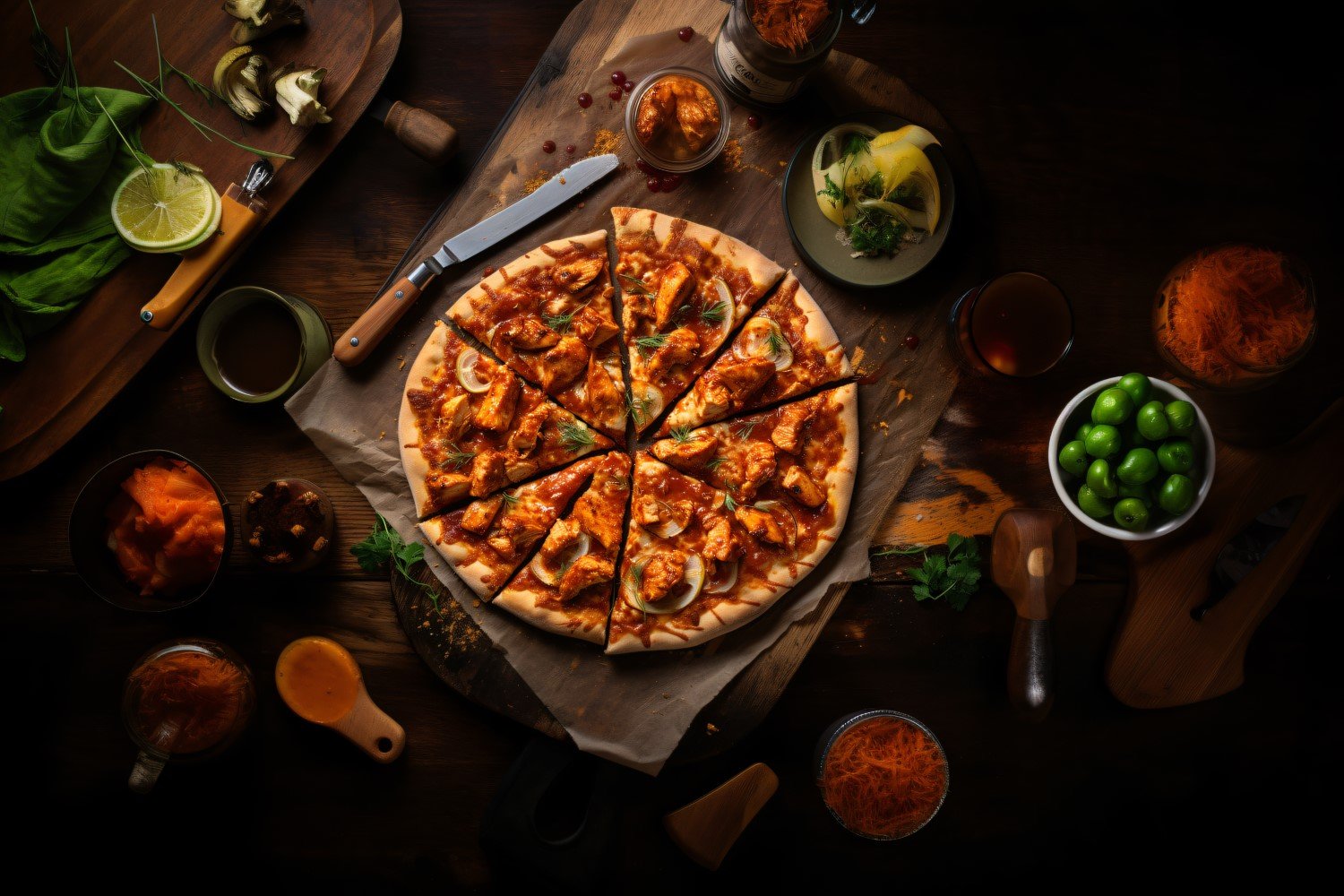 Flatlay Realistic BBQ Chicken Pizza 9