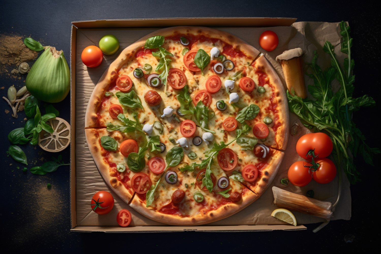 Flatlay Realistic Veggie Pizza 4
