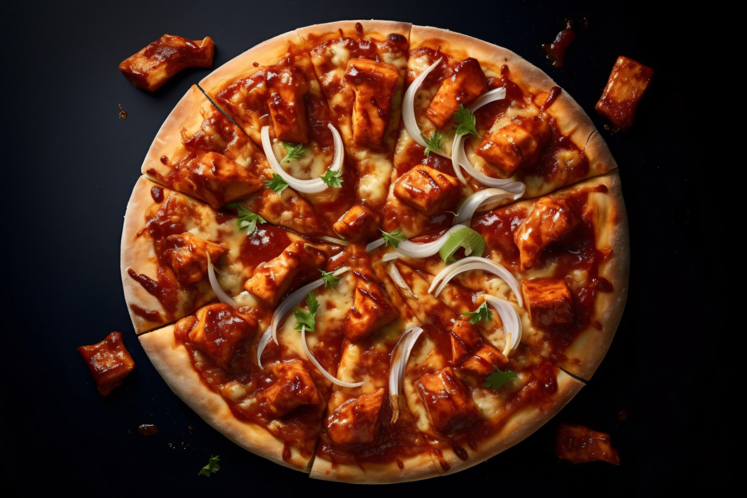 Flatlay Realistic BBQ Chicken Pizza 7
