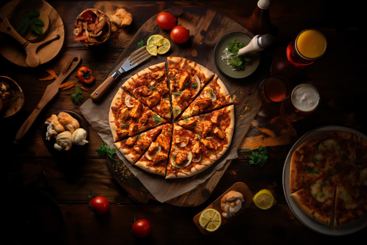 Flatlay Realistic BBQ Chicken Pizza  13