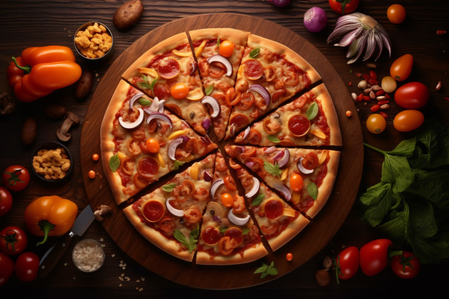 Flatlay Realistic Veggie Pizza 38