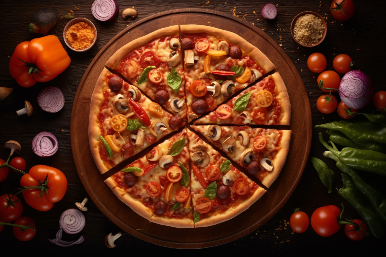 Flatlay Realistic Veggie Pizza 46