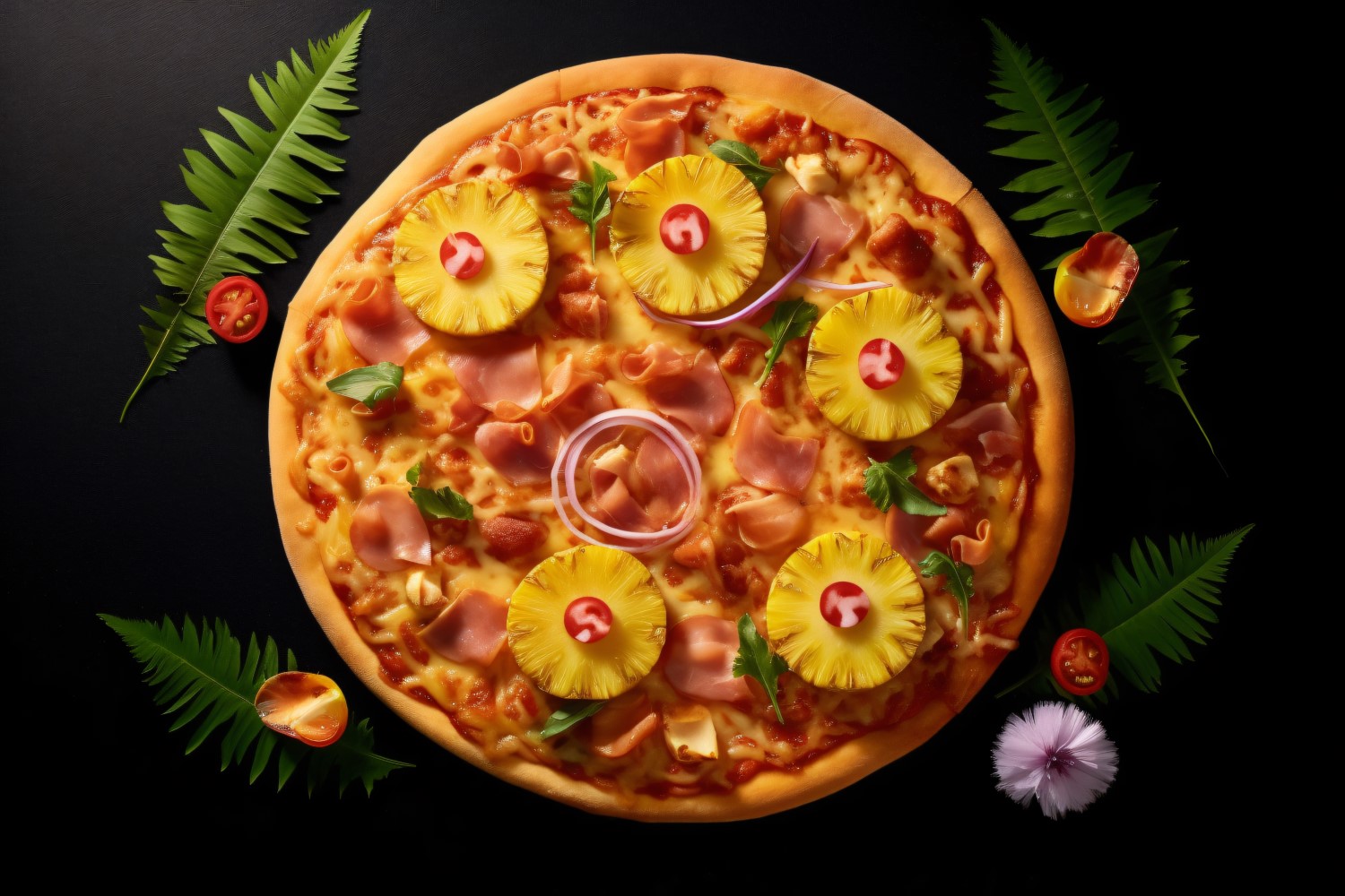 Flatlay Realistic Hawaiian Pizza 62