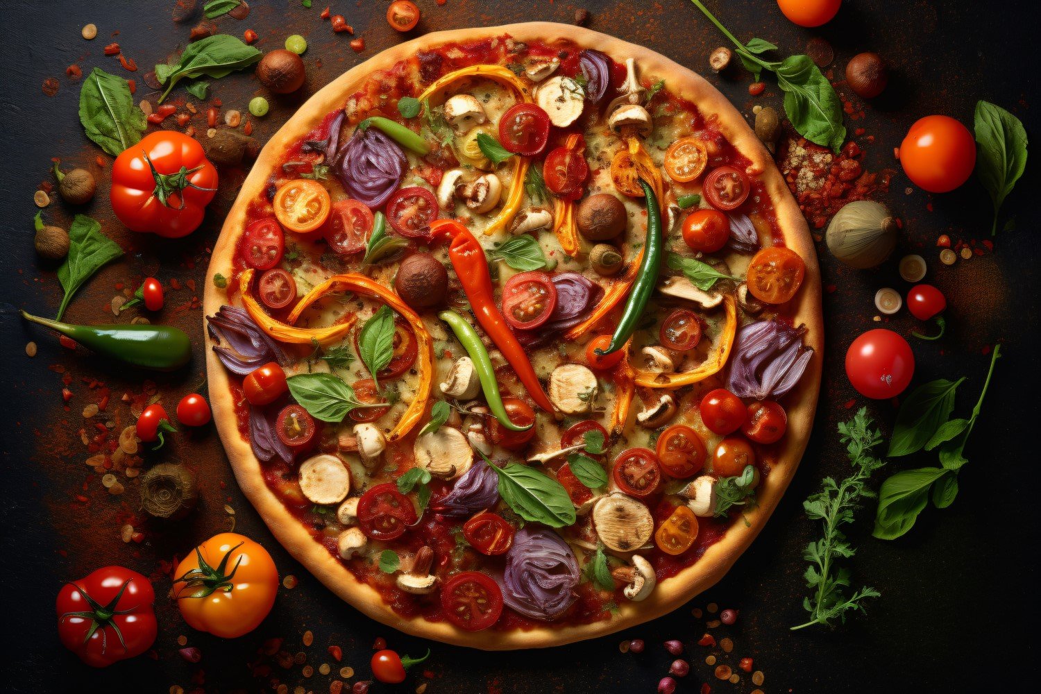 Flatlay Realistic Veggie Pizza 100