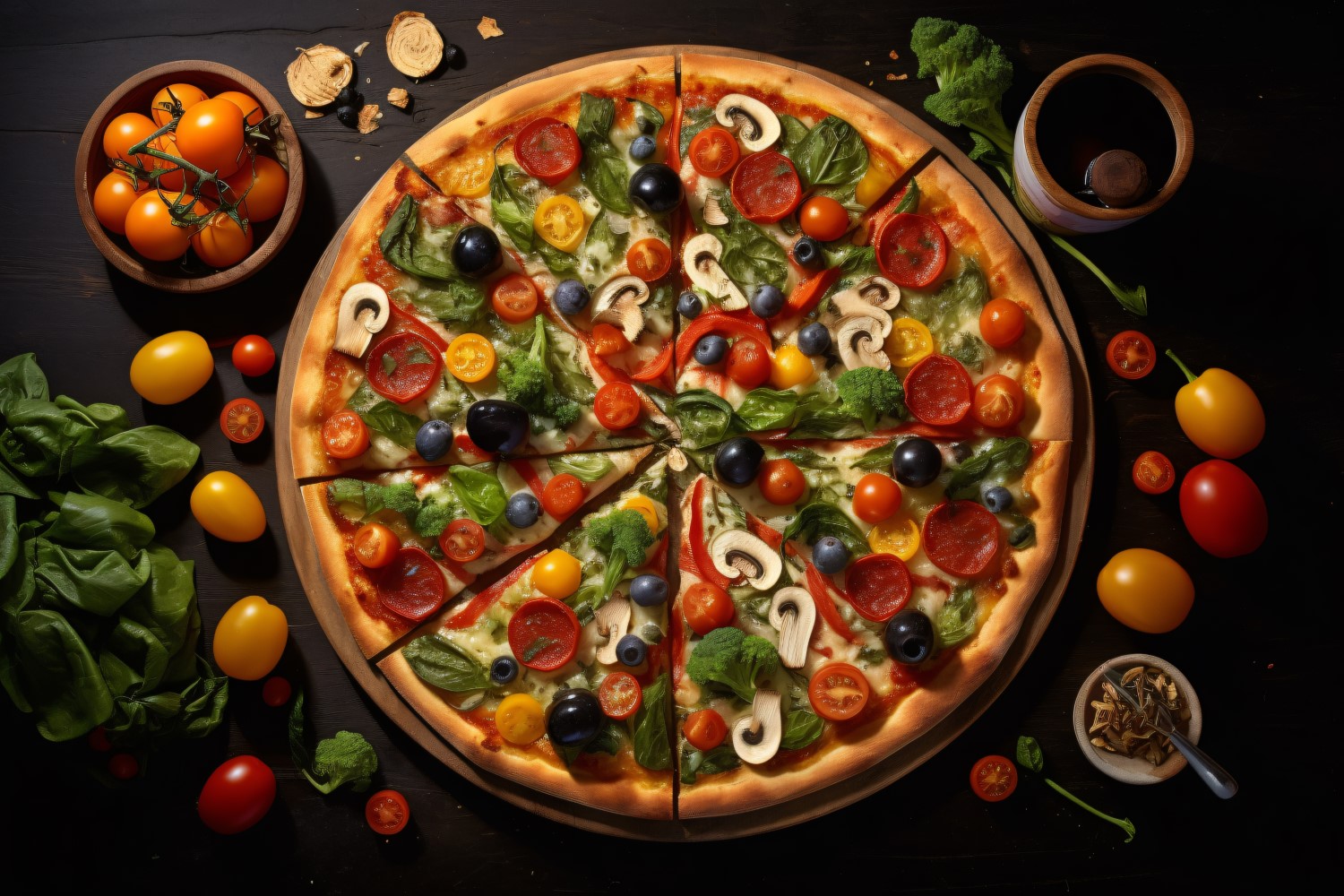 Flatlay Realistic Veggie Pizza 102