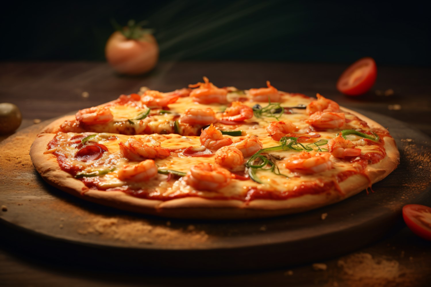 A pizza with shrimps on it 28