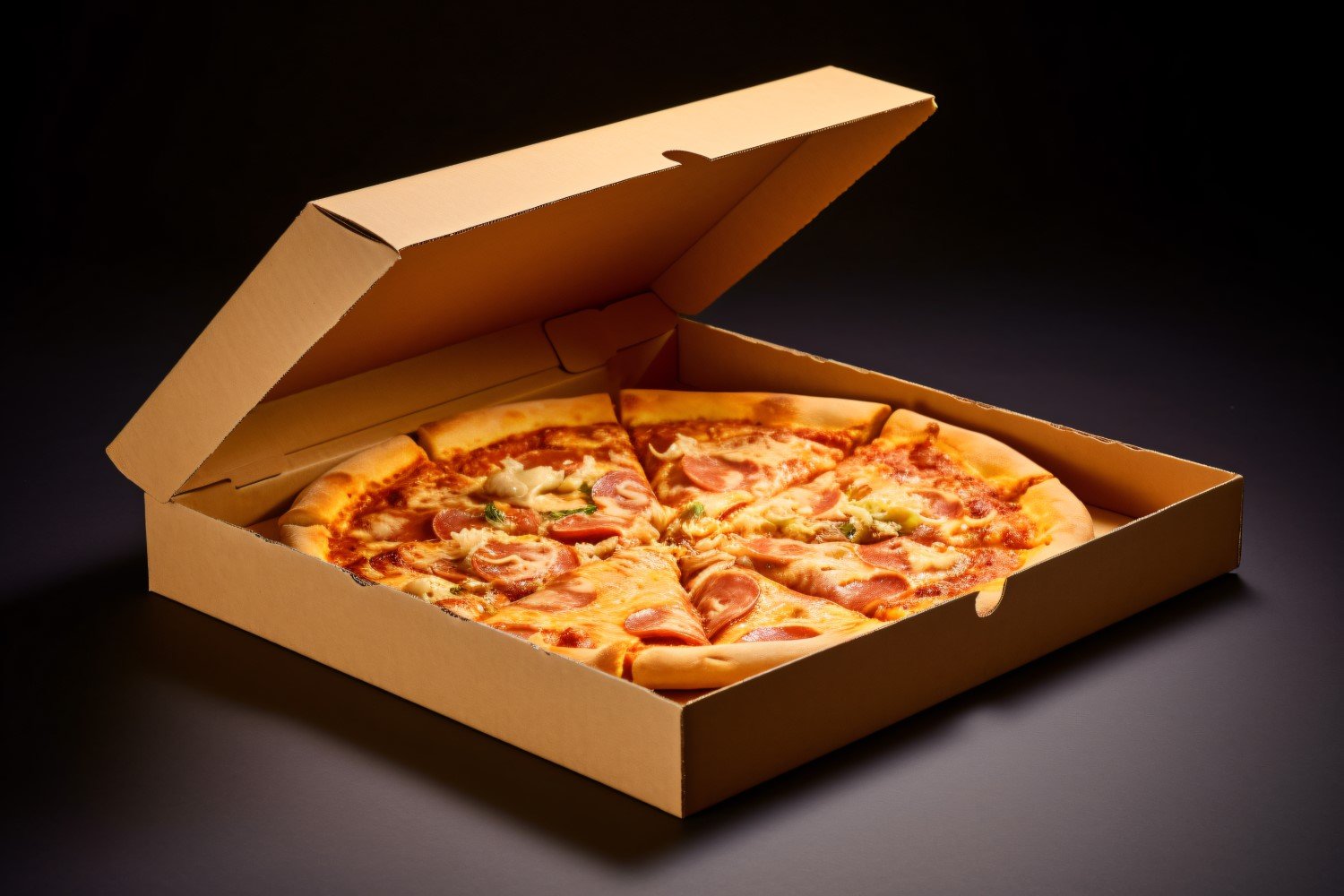 Open Cardboard Pizza Box Realistic Pepperoni Pizza 2