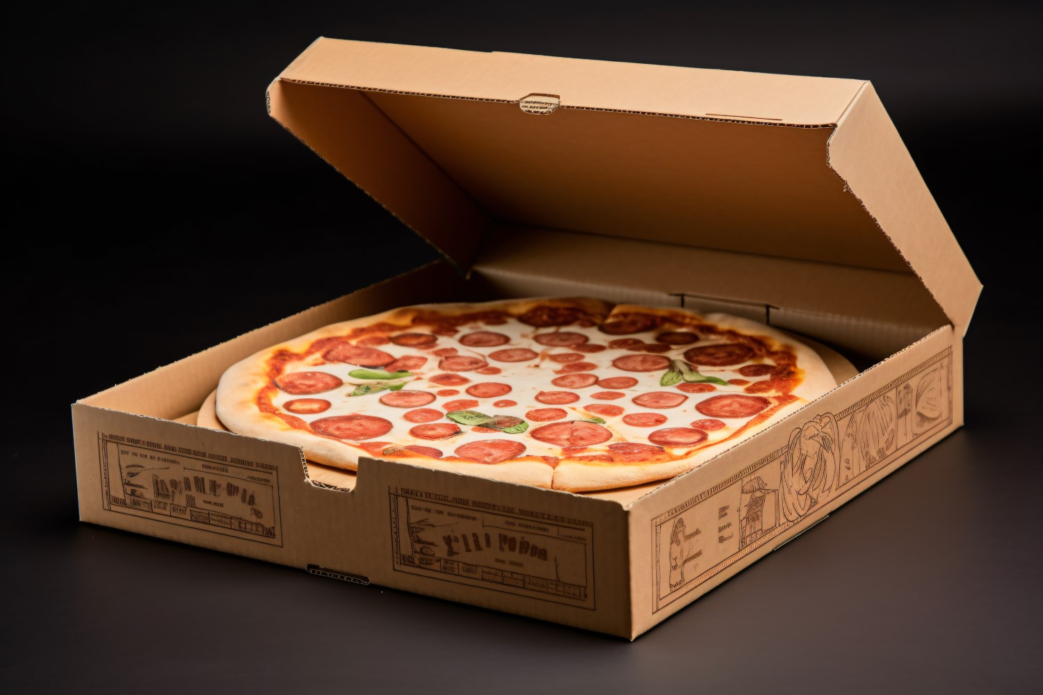 Open Cardboard Pizza Box Realistic Pepperoni Pizza 3