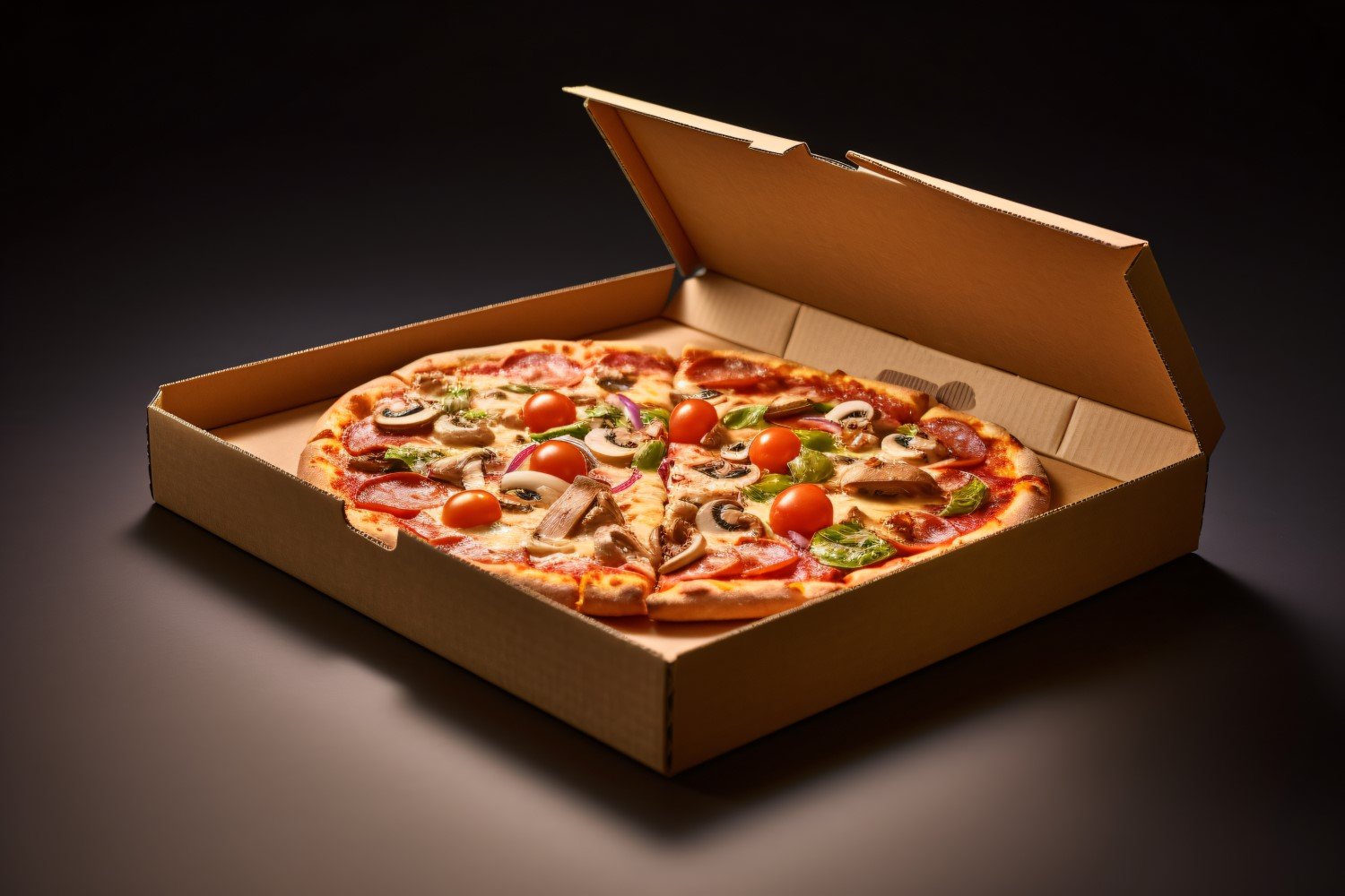 Open Cardboard Pizza Box Realistic Veggie Pizza 4