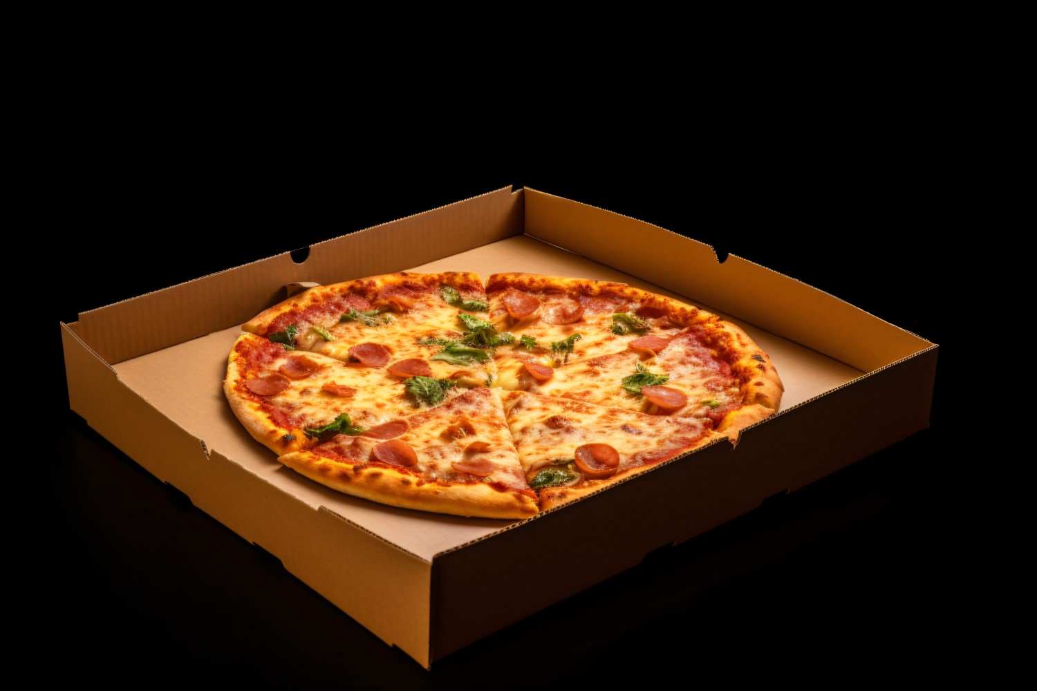 Open Cardboard Pizza Box Realistic Pepperoni Pizza 5