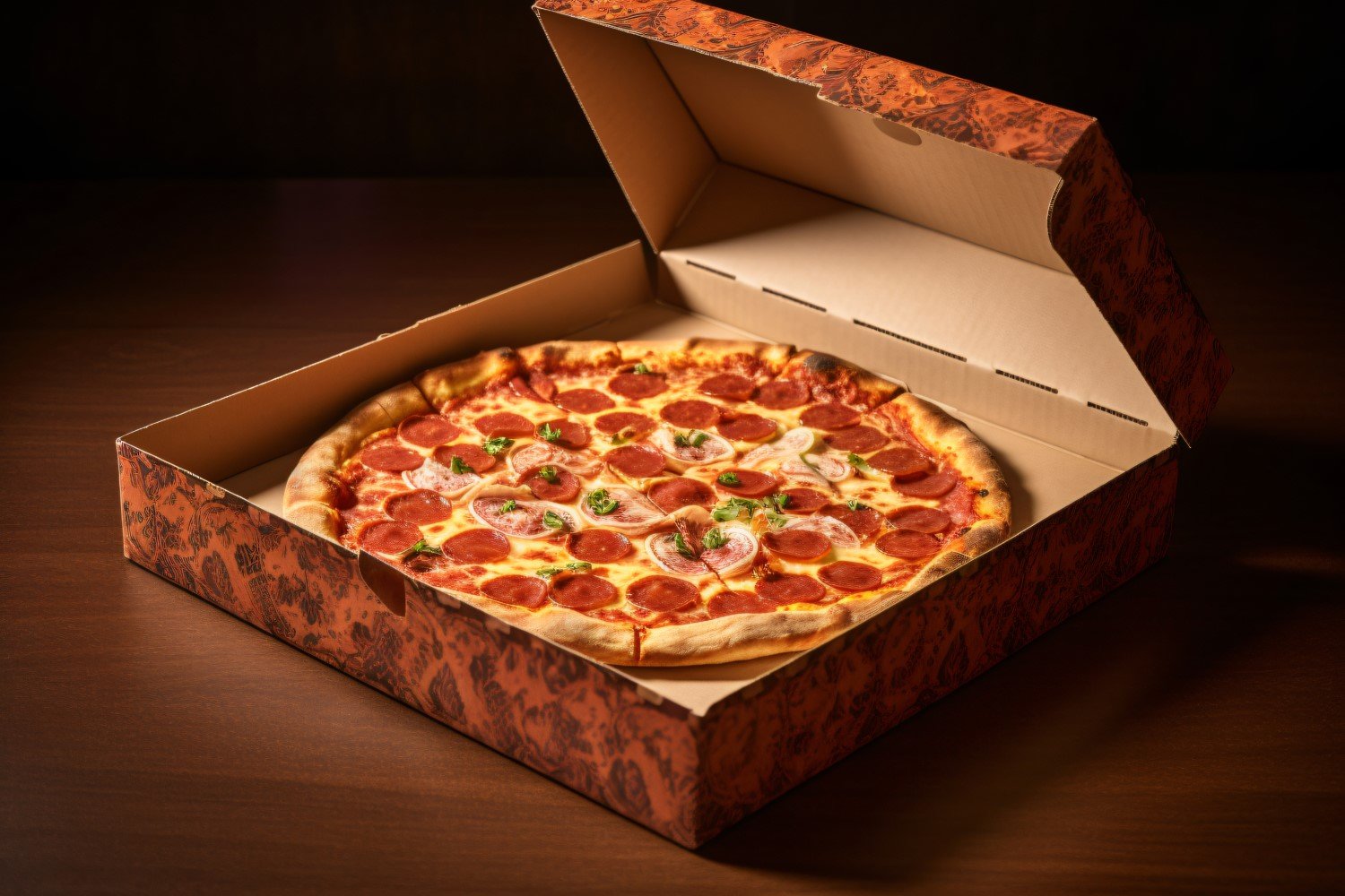 Open Cardboard Pizza Box Realistic Pepperoni Pizza