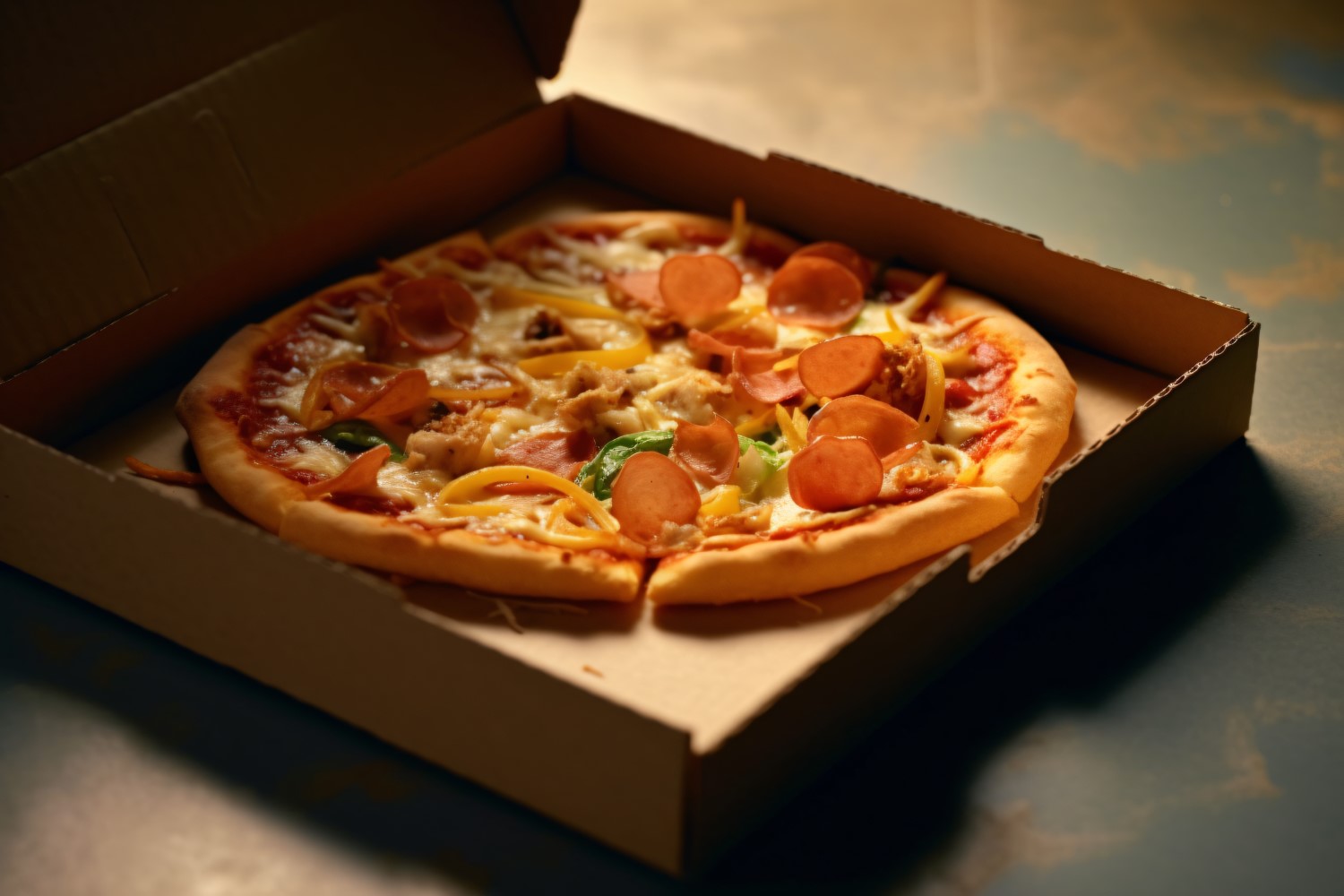 Open Cardboard Pizza Box Realistic Pepperoni Pizza 10