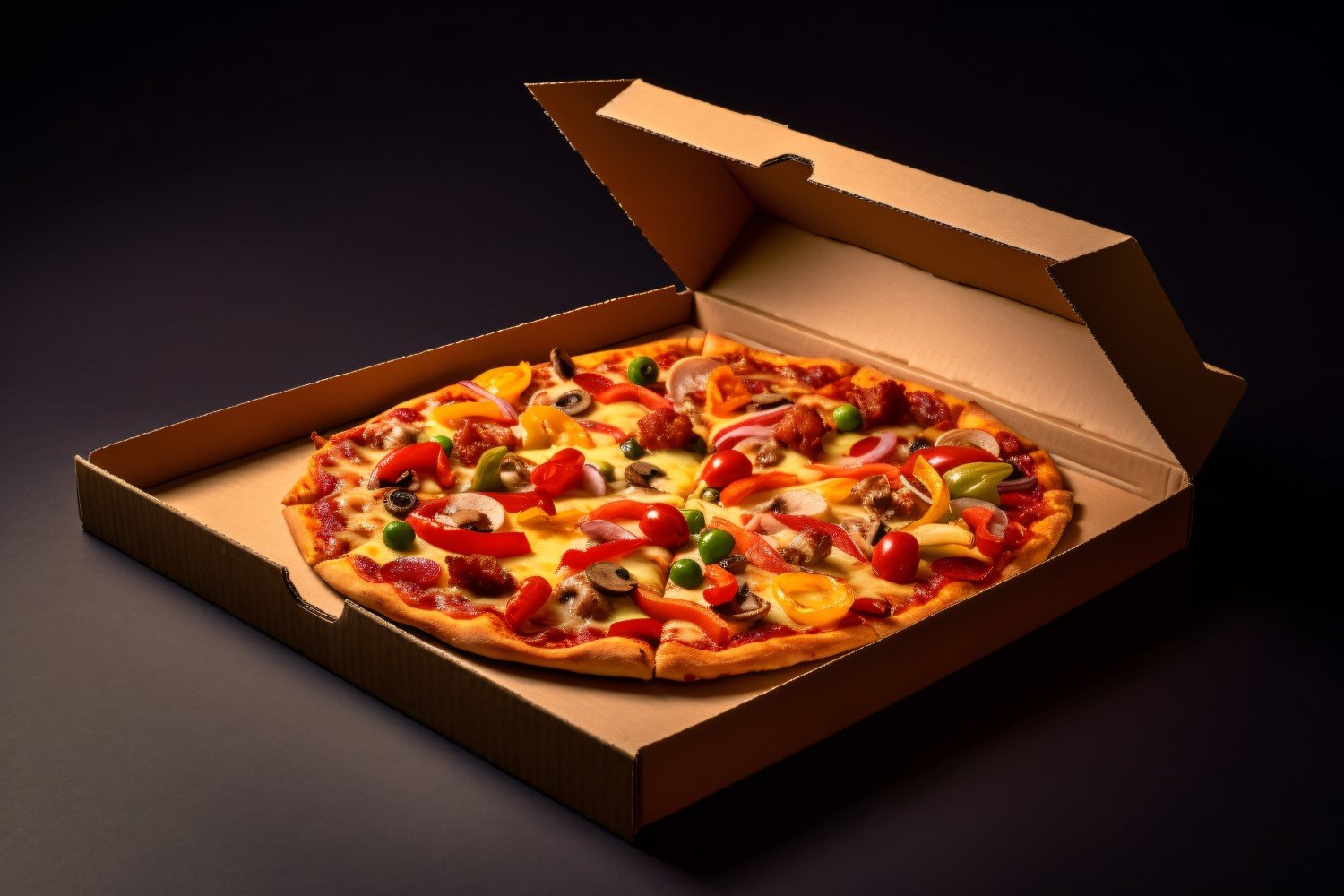 Open Cardboard Pizza Box Realistic Veggie Pizza 12