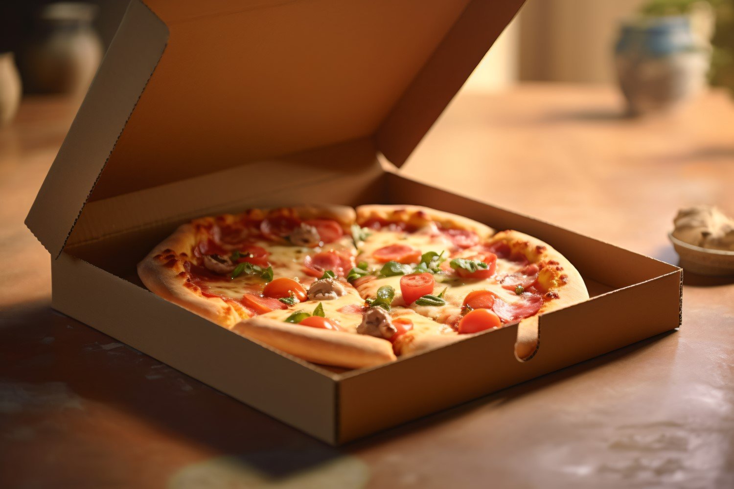 Open Cardboard Pizza Box Realistic Veggie Pizza 13