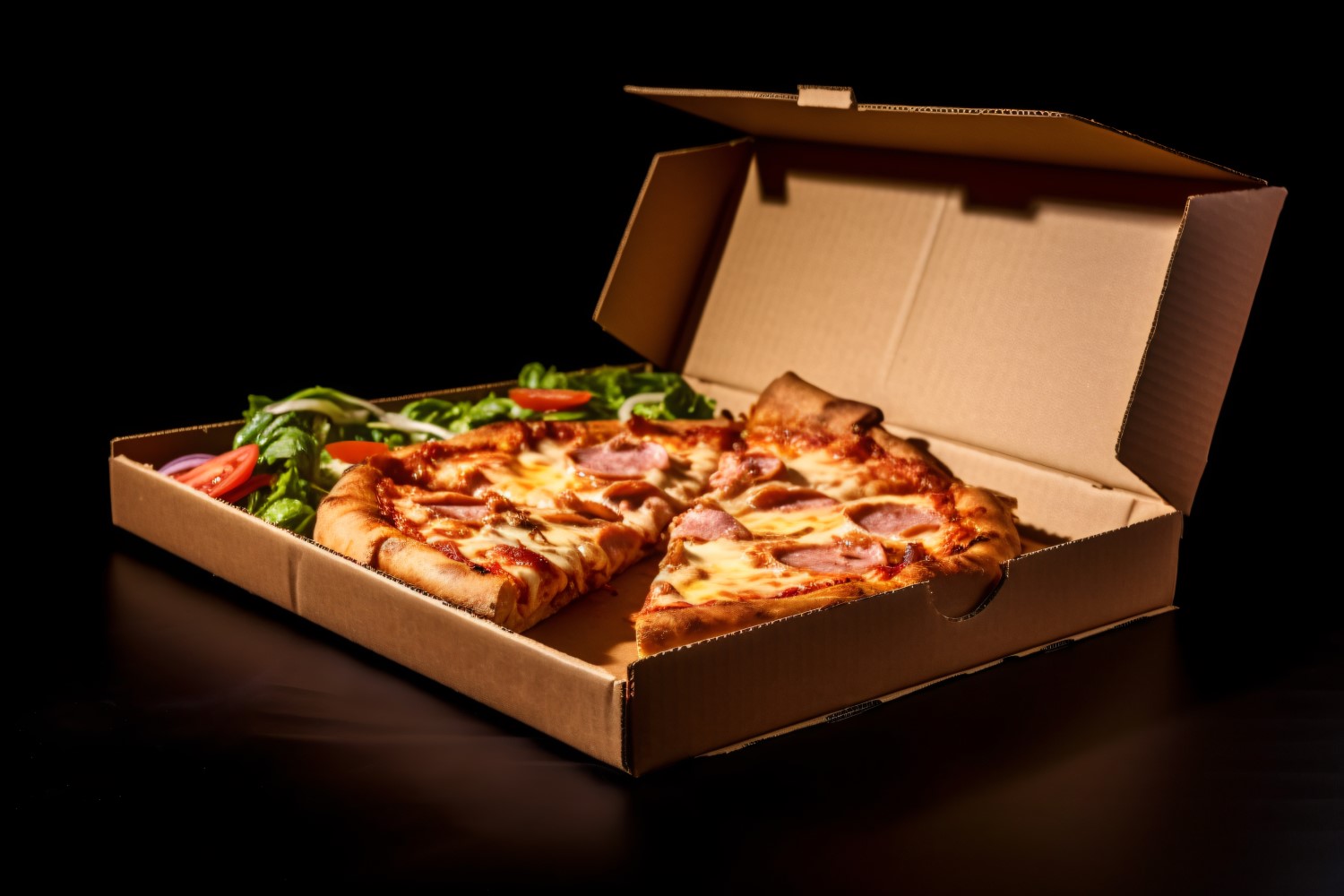 Open Cardboard Pizza Box Realistic Pepperoni Pizza 15