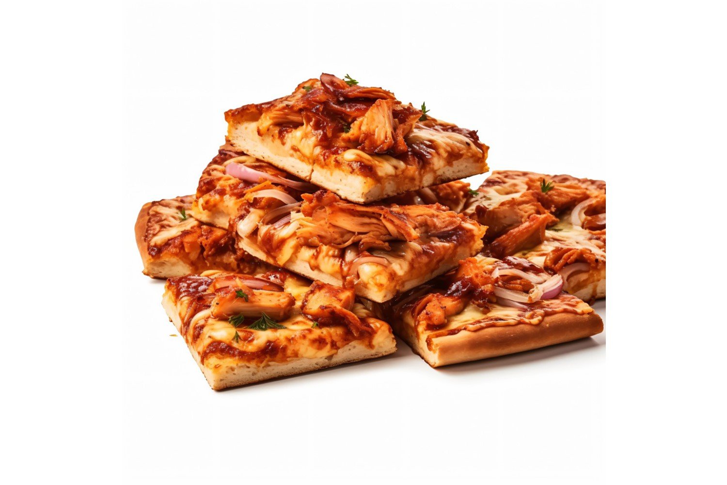 BBQ Chicken Pizza slices topped with onions 4