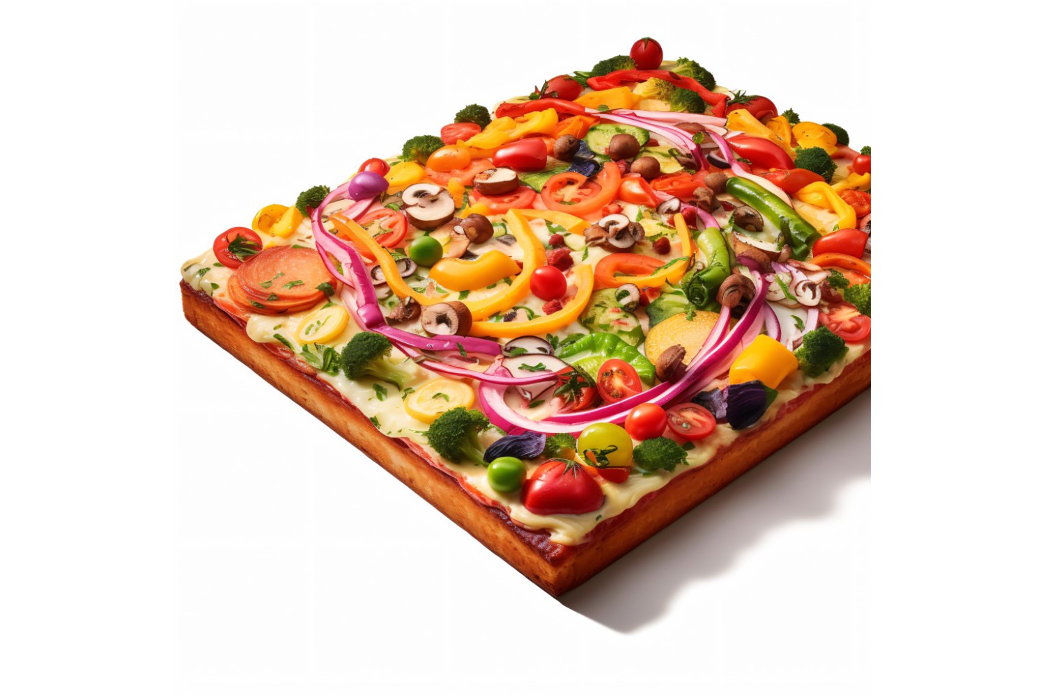 square Veggie Pizza On white background 10