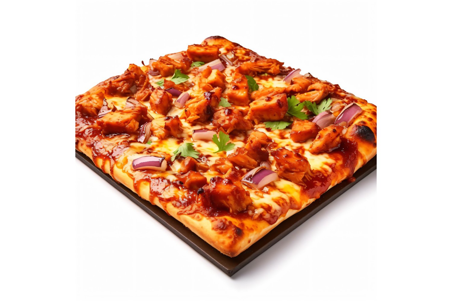 Square BBQ Chicken Pizza On white background 12