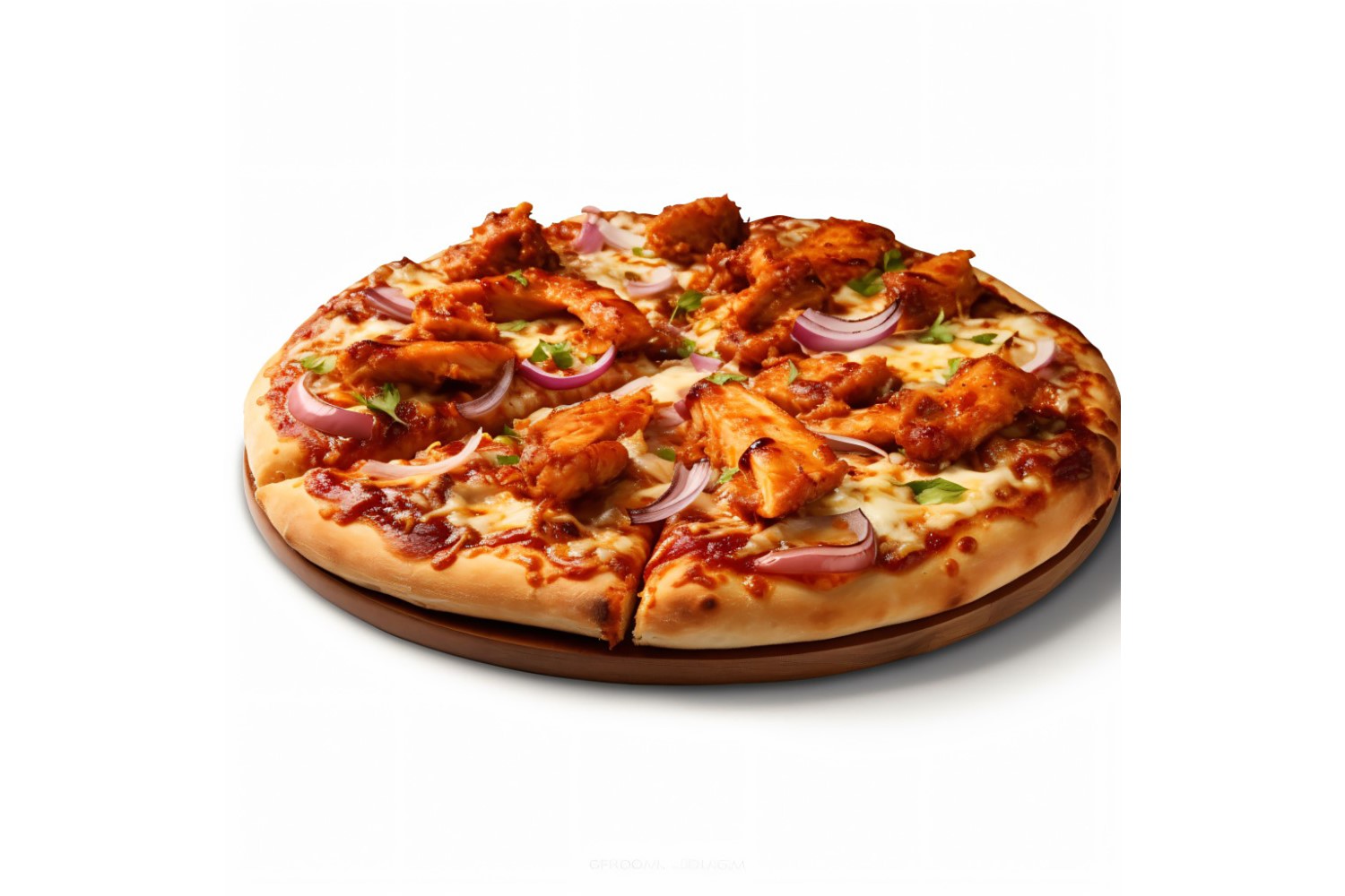 BBQ Chicken Pizza On white background 23