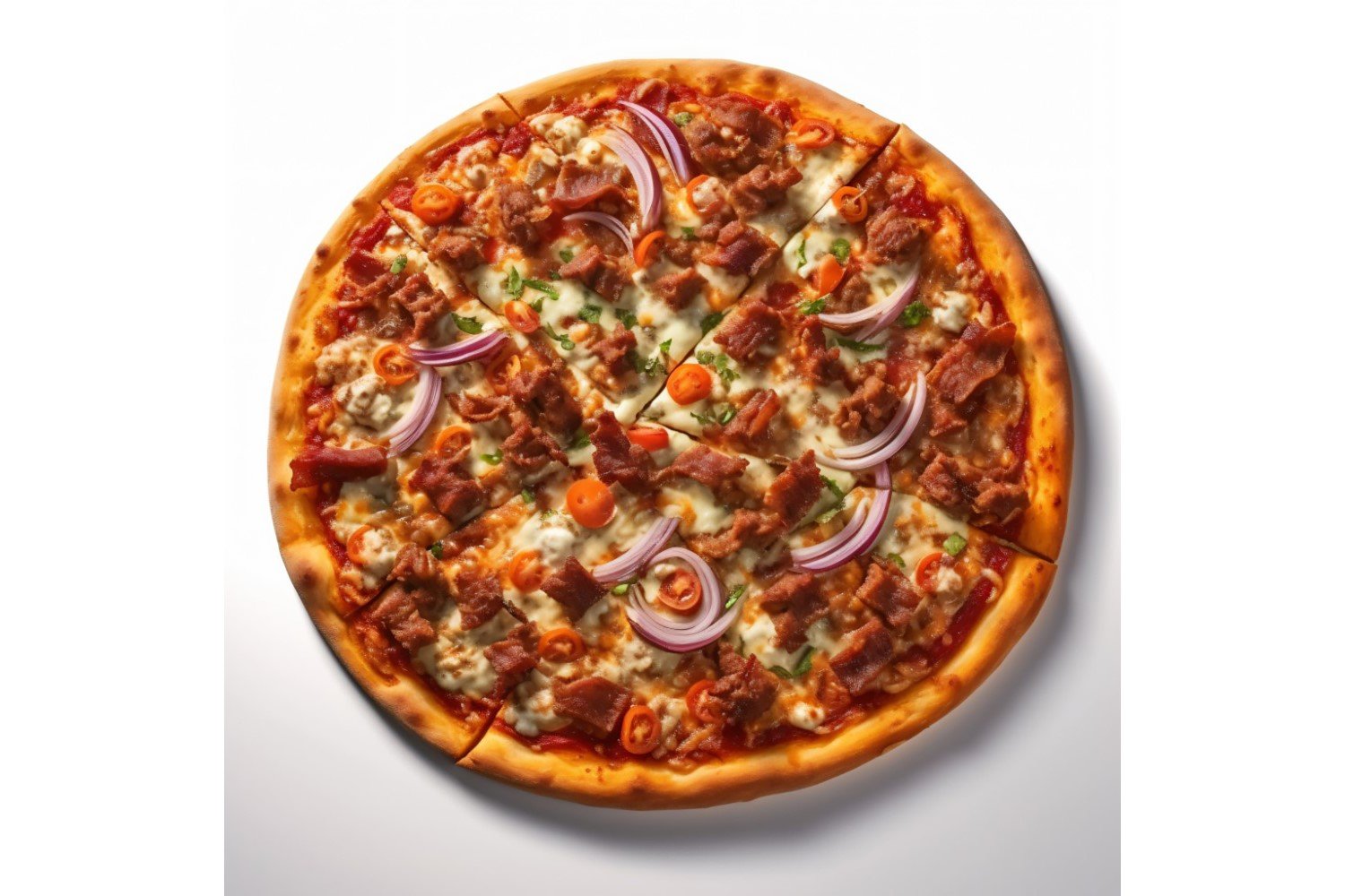 Meat Pizza On white background 31