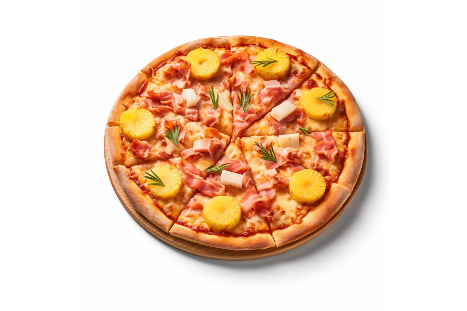 Hawaiian Pizza On white background 37