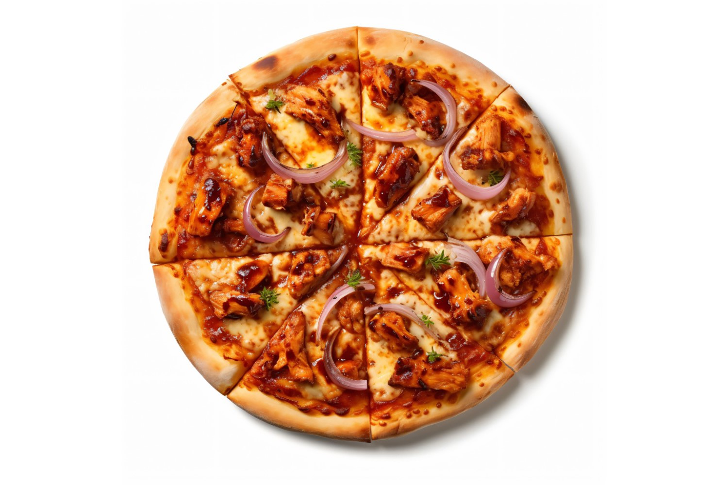 BBQ Chicken Pizza On white background 46