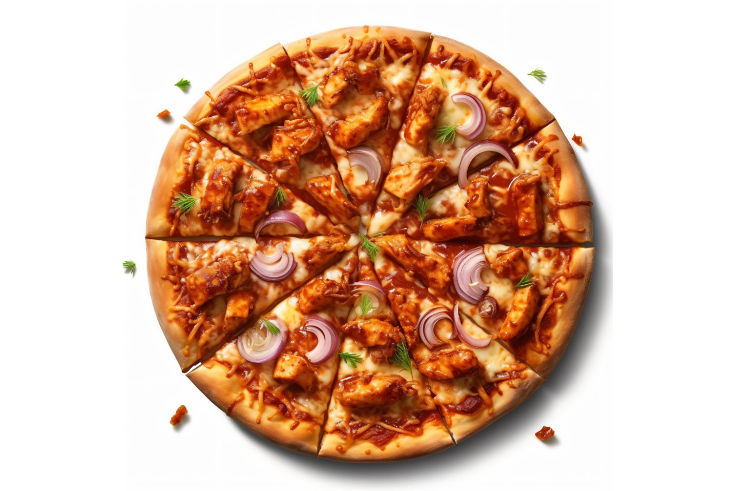 BBQ Chicken Pizza On white background 49