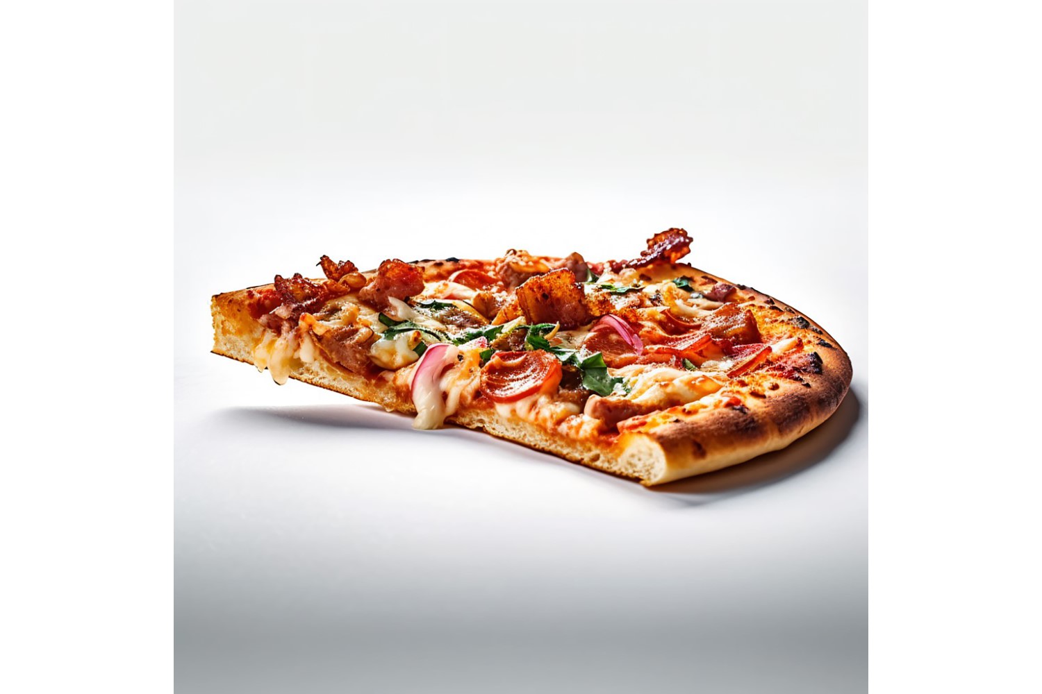 Half Meat Pizza On white background 72